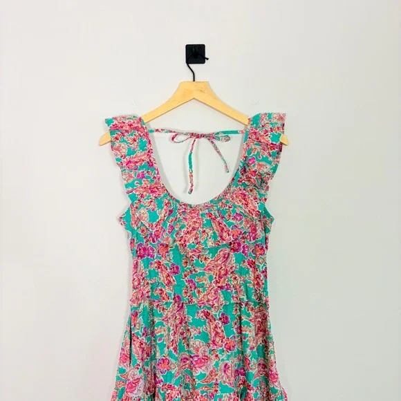 J Crew Womens Floral Paisley Ruffle Tiered Midi Sundress Green Pink 4 - Picture 8 of 10